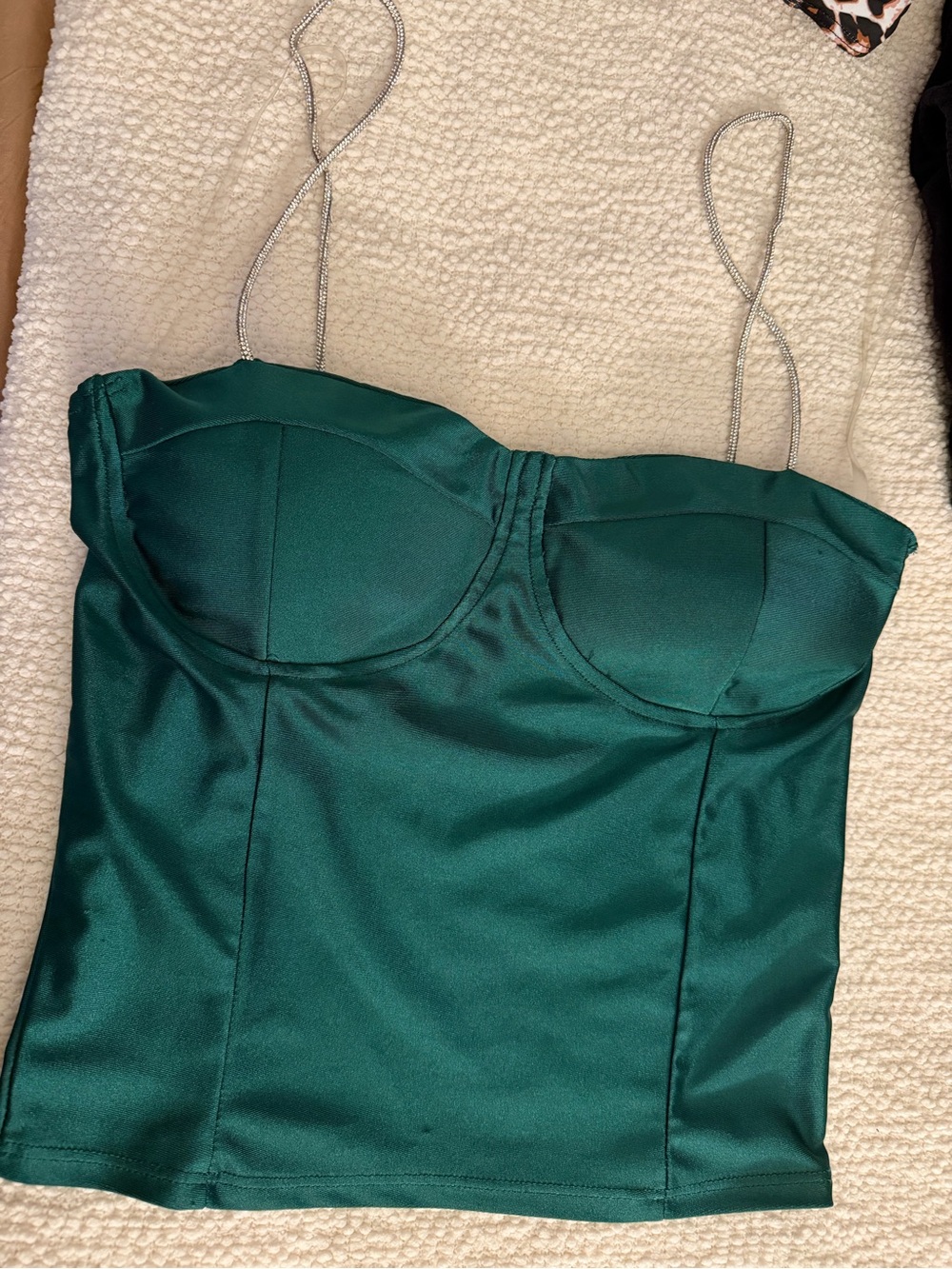 Emerald Satin Bustier Cami with Silver Straps